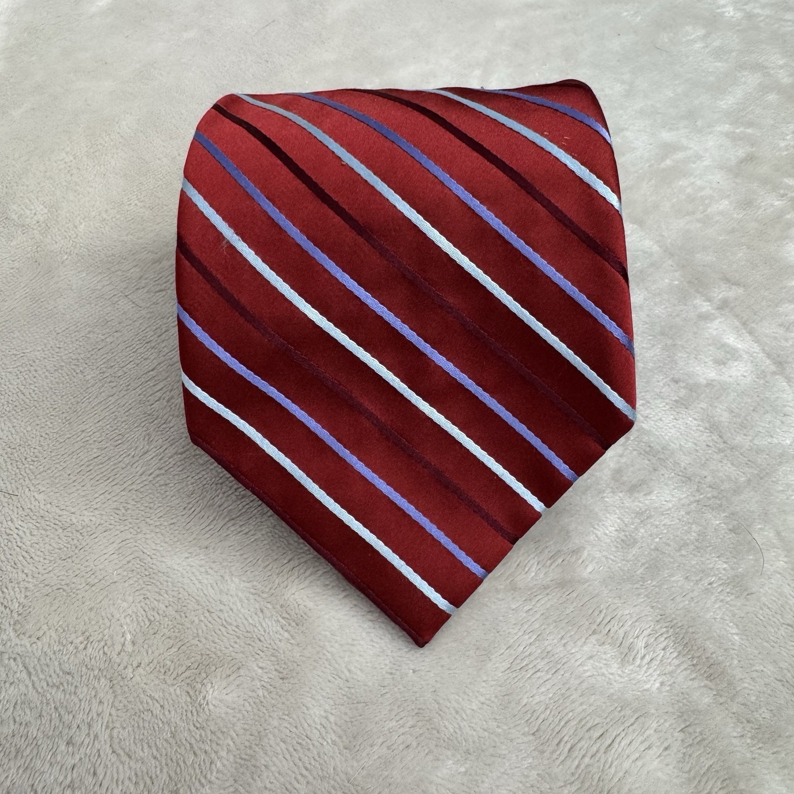 Claiborne Red Blue Stripe Silk Tie Mens Classic Necktie 3.75" X 60"